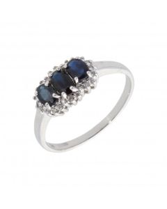 New 9ct White Gold Sapphire & Diamond Trilogy Dress Ring