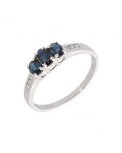 New 9ct White Gold Sapphire & Diamond Trilogy Dress Ring