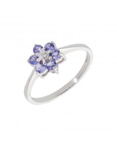 New 9ct White Gold Tanzanite & Diamond Cluster Dress Ring
