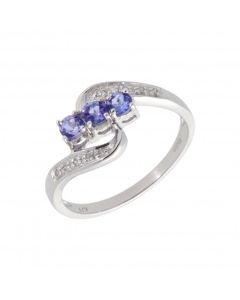 New 9ct White Gold Tanzanite & Diamond Trilogy Dress Ring