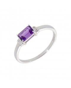 New 9ct White Gold Amethyst & Diamond Dress Ring