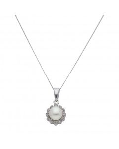 New 9ct Gold Fresh Water Cultured Pearl & Diamond & 18" Necklace