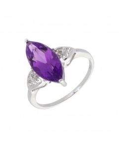 New 9ct White Gold Marquise Shape Amethyst & Diamond Dress Ring