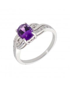 New 9ct White Gold Amethyst & Diamond Dress Ring