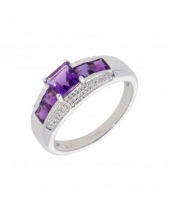 New 9ct White Gold Amethyst & Diamond Dress Ring