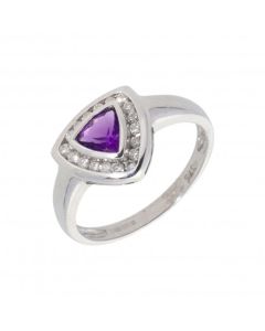 New 9ct White Gold Amethyst & Diamond Triangle Dress Ring