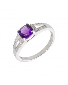 New 9ct White Gold Amethyst & Diamond Dress Ring