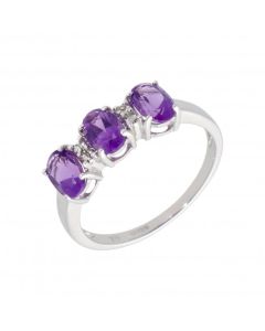 New 9ct White Gold Amethyst & Diamond Dress Ring