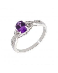 New 9ct White Gold Amethyst & Diamond Dress Ring