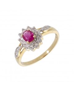 New 9ct Yellow Gold Ruby & Diamond Oval Cluster Dress Ring