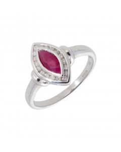New 9ct White Gold Ruby & Diamond Marquise Cluster Dress Ring