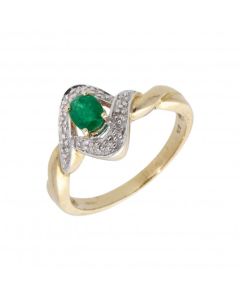 New 9ct Yellow Gold Emerald & Diamond Dress Ring