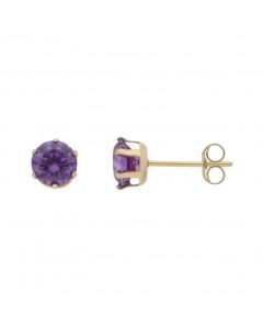 New 9ct Yellow Gold Purple Cubic Zirconia Stud Earrings