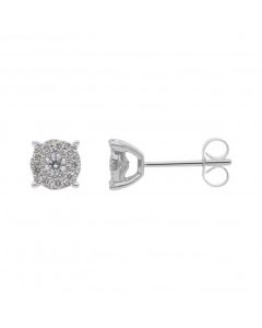 New 9ct White Gold 0.35ct Diamond Halo Cluster Stud Earrings