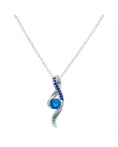 New Sterling Silver Blue & Green Cubiz Zirconia & 18" Chain