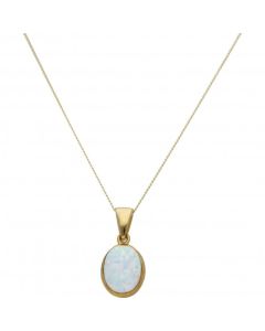 New 9ct Yellow Gold Cultured Opal Pendant & 18 Inch Necklace