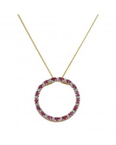 New 9ct Yellow Gold Ruby & Diamond Pendant & 18" Necklace