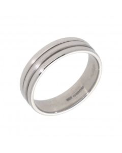 Pre-Owned 9ct White Gold 6mm Ridged Wedding Band Ring