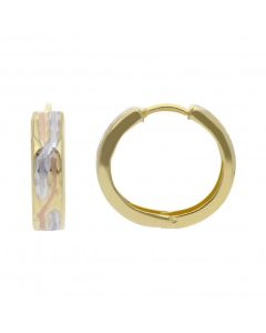 New 9ct 3 Colour Gold Paterned Huggie Hoop Earrings