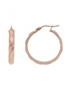 New 9ct Rose Gold Waved Pattern Creole Hoop Earrings