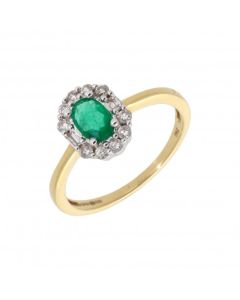 New 18ct Emerald & Diamond Oval Cluster Vintage Style Ring