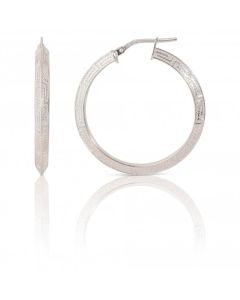 New Sterling Silver Greek Key Pattern Creole Hoop Earrings