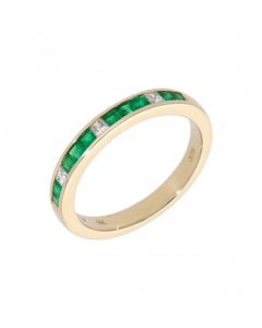 New 9ct Yellow Gold Emerald & Diamond Eternity Ring