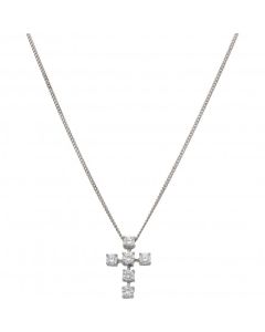 Pre-Owned 9ct Gold Cubic Zirconia Cross Pendant & Chain Necklace