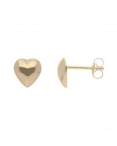 New 9ct Yellow Gold Puff Heart Stud Earrings