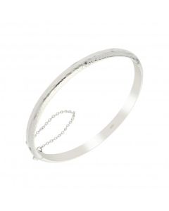 New Sterling Silver Engraved Ladies Bangle with Safety Chain