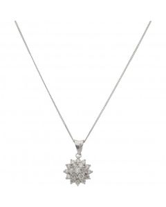 New 9ct White Dold 1.00ct Diamond Cluster Pendant & 18" Necklace