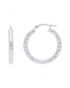 New Sterling Silver 25mm Diamond-Cut Creole Earrings