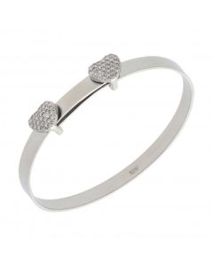 New Silver Cubic Zirconia Double Heart Expanding Childs Bangle