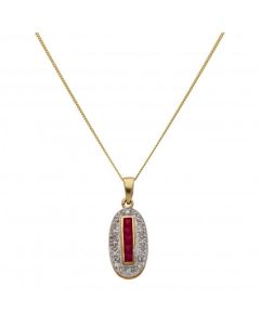 New 9ct Yellow Gold Ruby & Diamond Pendant & 18" Necklace