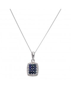 New 9ct White Gold Sapphire & Diamond Pendant & 18" Necklace
