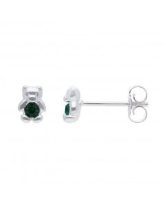 New Sterling Silver Green Crystal Teddy Bear Stud Earrings