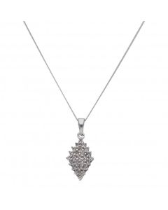 New 9ct White Gold 0.10ct Diamond Cluster Pendnat & 18" Necklace