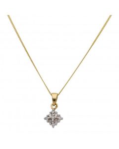 New 9ct Yellow Gold Diamond Pendant & 18" Chain Necklace