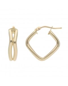 New 9ct Yellow Gold Double Row Open Square Creole Hoop Earrings