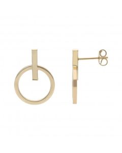 New 9ct Yellow Gold Bar Circle Large Stud Earrings
