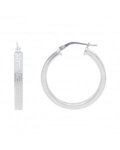 New Sterling Silver Greek Key Design Hoop Earrings