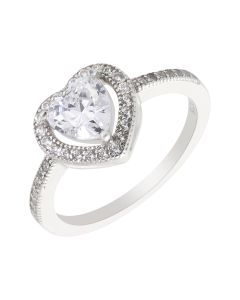 New Sterling Silver Cubic Zirconia Heart Shaped Cluster Ring