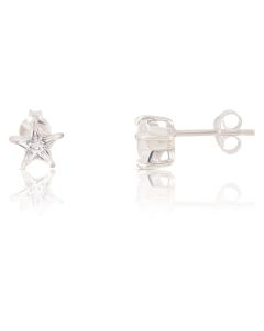 New Sterling Silver Star Shaped Cubic Zirconia Stud Earrings