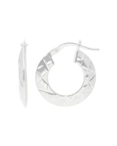 New Sterling Silver Diamond-Cut Creole Hoop Earrings
