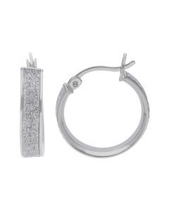 New Sterling Silver Round Moondust Creole Hoop Earrings