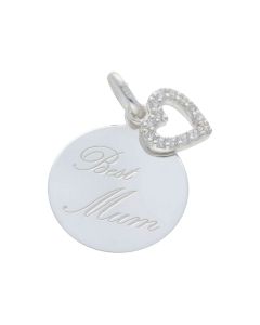 New Sterling Silver Best Mum & Stone Set Heart Pendant