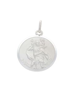 New Sterling Silver Round St Christopher Pendant
