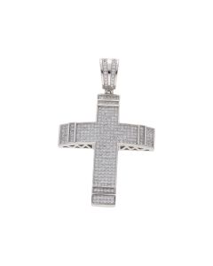 New Sterling Silver Cubic Zirconia Large Triple Cross Pendant