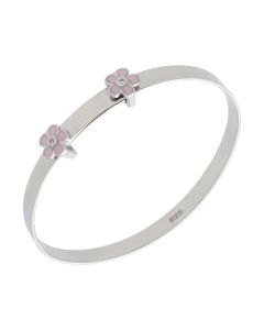 New Silver Pink Enamel & Stone Set Flower Expanding Bangle