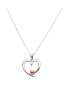 New Sterling Silver Two-Colour Cubic Zirconia Set Heart Necklace